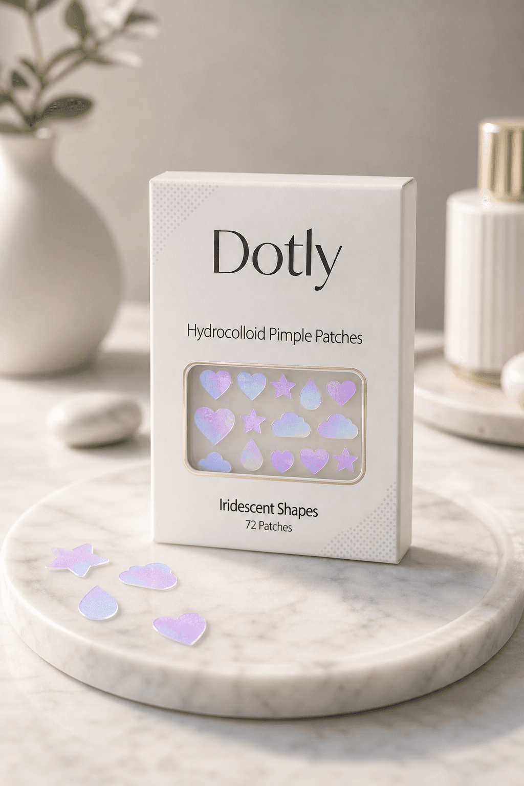 Dotly iridescent shaped hydrocolloid patches
